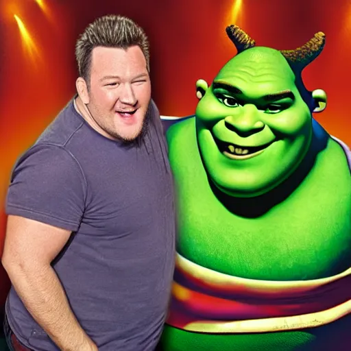 Image similar to smash mouth singer Steve harwell depicted as shrek (1997), DreamWorks animation