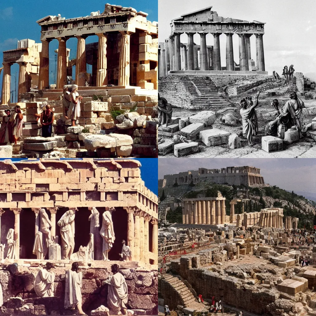 Prompt: photo of ancient greeks building the acropolis of athens, 4 k