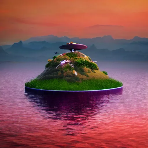 Image similar to floating island, avatar, cinematic, sunset, hyper-realistic, high resolution