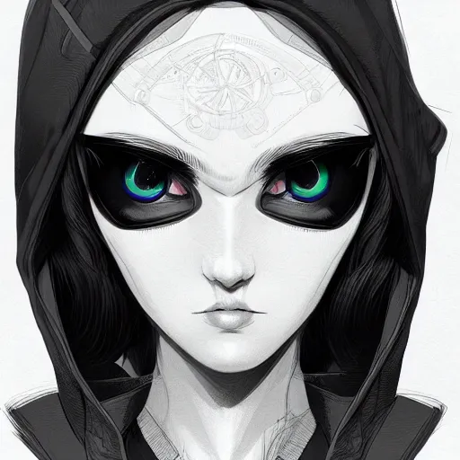 Image similar to occultist techwear student, androgynous, beautiful, detailed symmetrical close - up portrait, intricate complexity, in the style of artgerm and ilya kuvshinov, cel - shaded