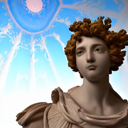 Prompt: baroque vaporwave statue, trending on art station, 4k UHD, 8k, painting illustration, high detail, rendered in unreal engine, 3d render, god rays, volumetric lighting, award winning, photorealistic, clear face