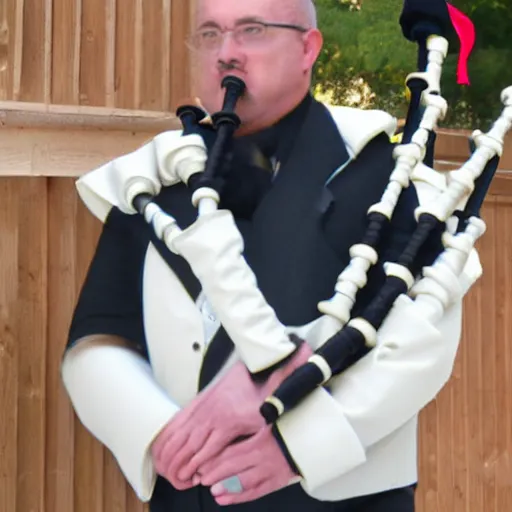 Image similar to bagpipes made of foley catheter bag and clear tubes