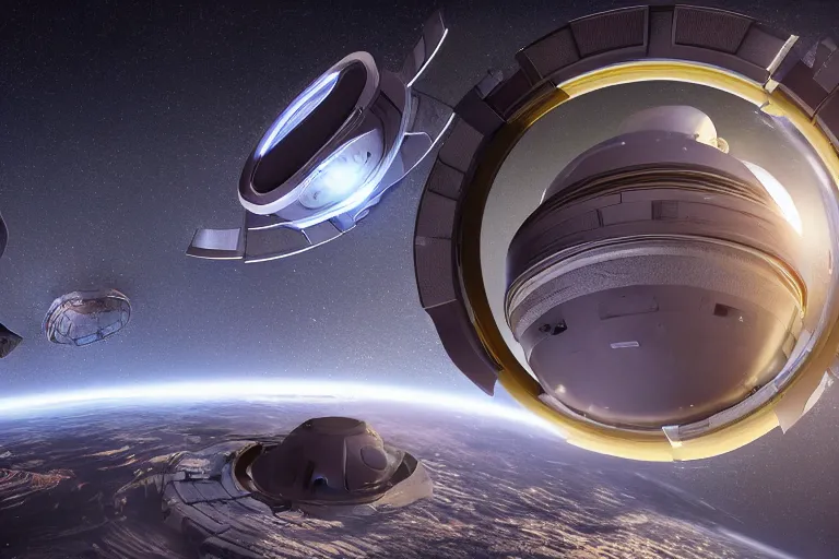 Image similar to friendly aliens coming to earth through a space portal,hyper realistic, 8K, octane render