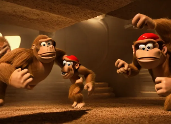 Image similar to film still of donkey kong in the new scifi movie, 4 k