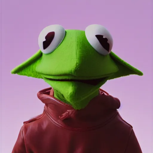 Image similar to portrait of an isolated kermit the frog wearing a leather jacked, zeronis style, full view, masked transparent flat background, popular on artstation, artstationhd, artstationhq 8 k, volumetric lighting, super focused, no blur, trending on artstation, ultra detailed, by artgerm and james gurney, greg rutkowski