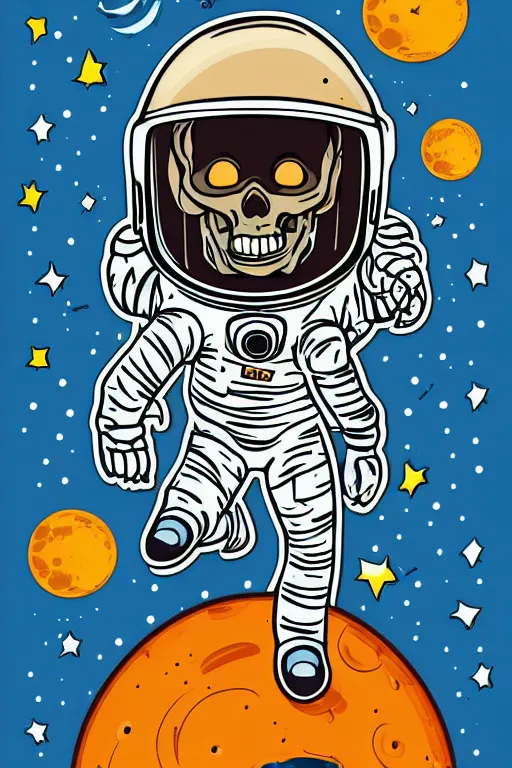 Image similar to A portrait of a skeleton as an astronaut on the moon, sticker, colorful, illustration, highly detailed, smooth and clean vector curves, no jagged lines, vector art, smooth