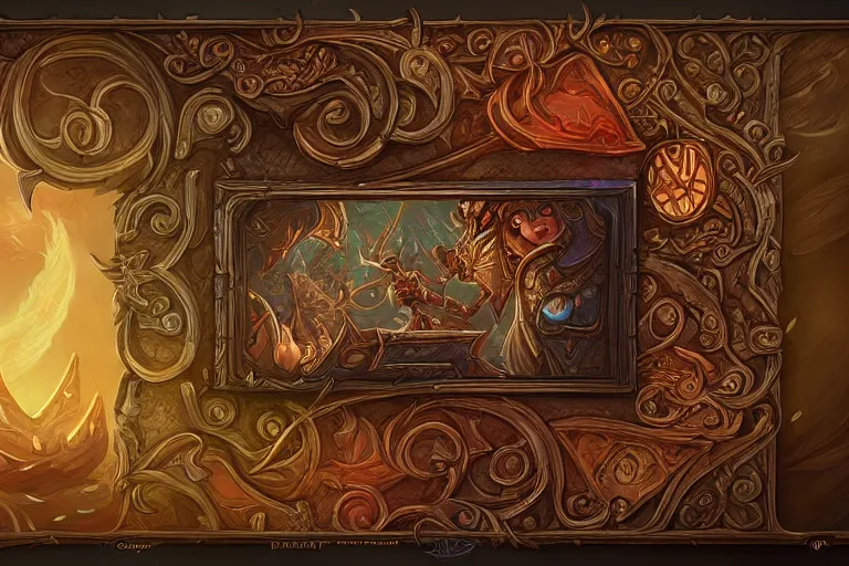 Image similar to book decorative border frame, d & d, fantasy, intricate, elegant, highly detailed, digital painting, artstation, illustration, hearthstone