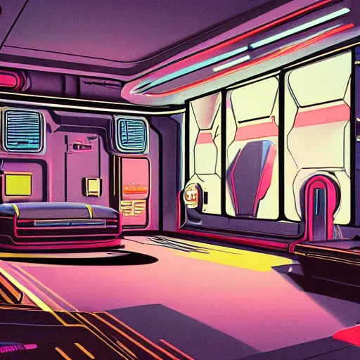 Image similar to Retro futurism aesthetic interior, concept art