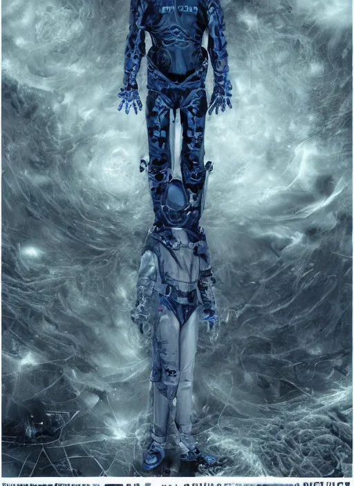 Image similar to astronauts in the dark infinite underwater void - complex and hyperdetailed technical suit, fabric material. reflection and dispersion materials. rays and dispersion of light. volumetric light. wide angle, f / 3 2. noise film photo. flash photography. ultra realistic, wide angle. poster by wayne barlowe, hajime sorayama aaron horkey, craig mullins