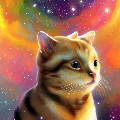 Image similar to a beautiful painting of galaxy shaped like cats,artstation,very detailed