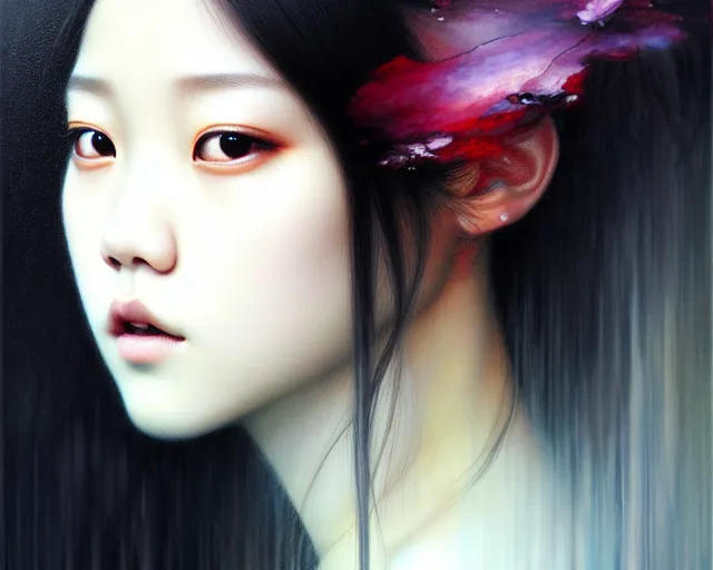 Image similar to jisoo from blackpink, portrait, highly detailed, deep focus, elegant, digital painting, smooth, sharp focus, illustration, ultra realistic, 8 k, art by karol bak and agnes cecile