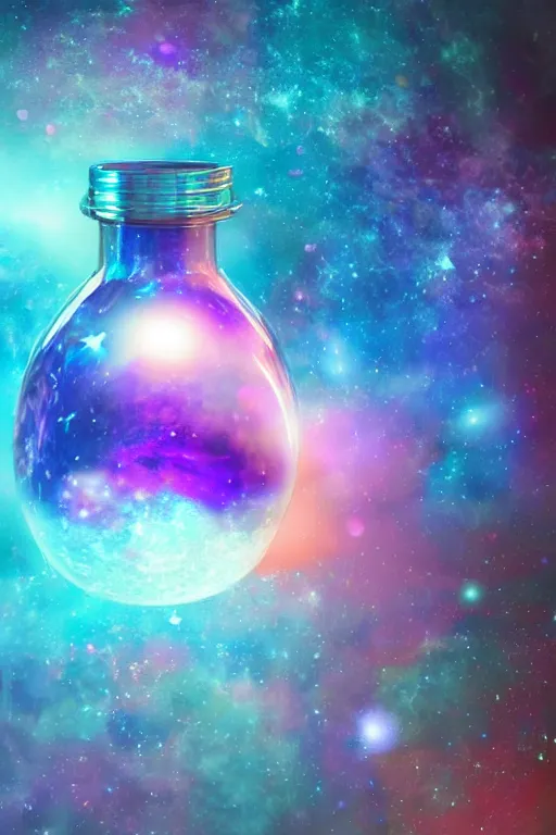 Prompt: Render dreamy 3d render of the universe trapped in a closed jar with lid , octane render, vibrant and cool tones, fantasy style, epic and beautiful