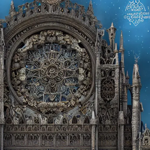 Image similar to a beautiful hyperrealistic 3 d render of an ivory sculpture of an ornate detailed cathedral populated by mandelbrot fractals, micro detail, 8 k, unreal engine, volumetric lighting, octane renderer, catholicpunk, colorful, physically based rendering, carved soap, trending on cgsociety