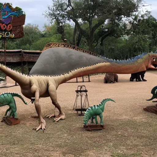 Prompt: a dinosaur zoo