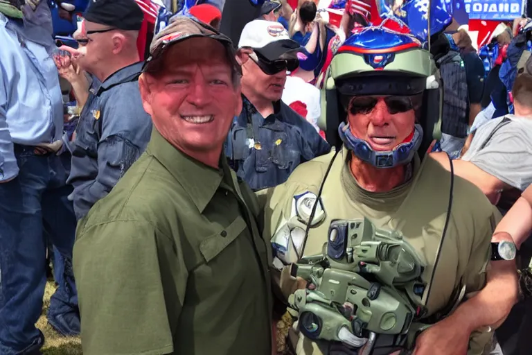 Prompt: master chief at a maga rally