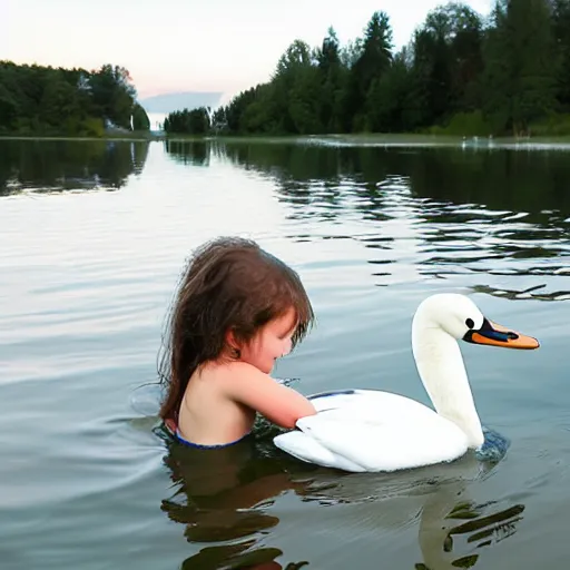 Image similar to girl drowning swan in lake
