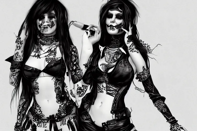 Prompt: a extremely detailed stunning portraits of gothpunk slutcore women full frontal body by allen william on artstation
