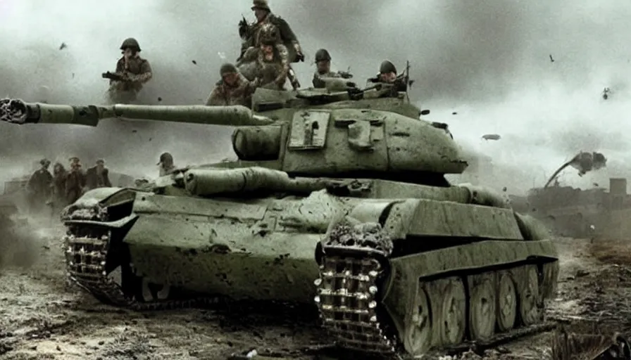 Image similar to big budget movie about a world war 2 zombie tank