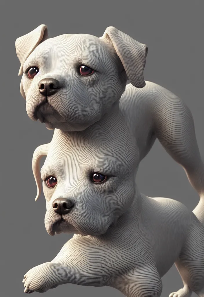 Image similar to a highly detailed realistic 3 d render sculpture of a cute dog with wide open eyes by zhelong xu, unreal engine, ray trace, jingdezhen porcelain. chinese culture. super clear details, ultra clear material. close - up shot, intricate details. 3 d octane render. substance painter.