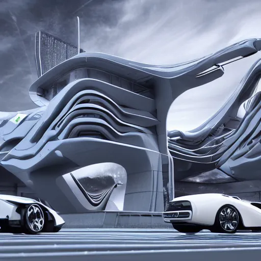 Prompt: sci-fi cars in center and wall near structure on the coronation of napoleon painting and digital billboard in the middle and everything in style of zaha hadid and suprematism forms unreal engine 5 keyshot octane artstation trending ultra high detail ultra photo realistic 8k 16k in plastic dark tilt shift