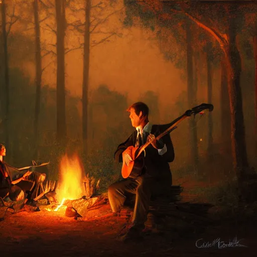 Prompt: cute caracals in red ties playing a guitar near campfire, night, atmospheric lighting, intricate, volumetric lighting, digital art, highly detailed by gaston bussiere, craig mullins, j. c. leyendecker 8 k