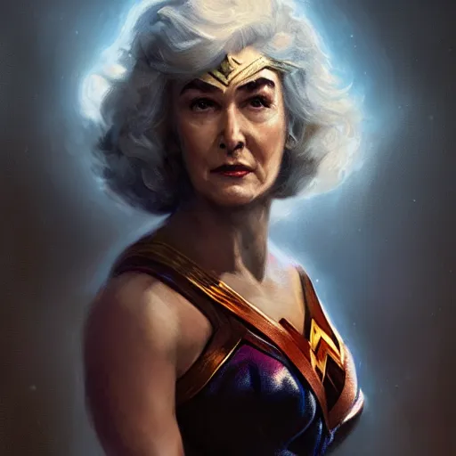 Image similar to portrait of Bea Arthur as Wonder Woman, art by greg rutkowski, matte painting, trending on artstation