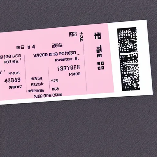 Image similar to a polaroid photo of tickets printed “ to the metaverse ” text, vector graphic design of pale pink airline tickets that read “ to the metaverse ” in bold text, alien ar code and e - ink display, highly detailed, no noise, coherent text english characters