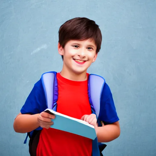 Image similar to happy student boy with holding his notebook with his backpack on