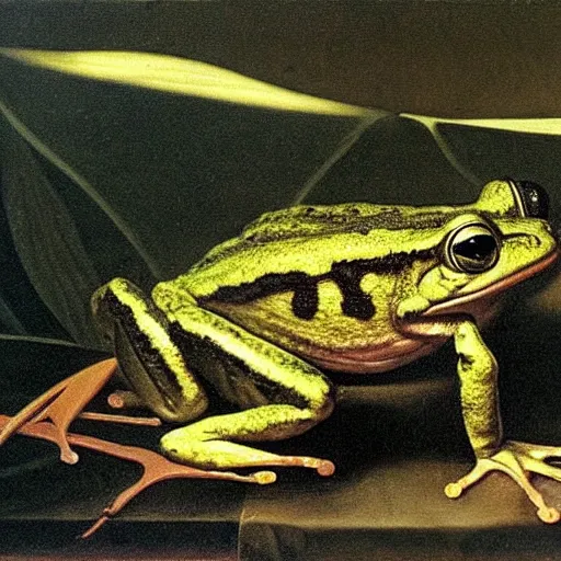 Image similar to The best painting of a frog of all time, by Caravaggio