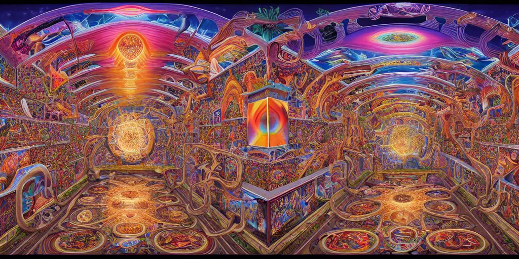 Image similar to memory palace, masterpiece composition, 8 k resolution, ultra fine illustration, art by alex grey and tokio aoyama, highly detailed,