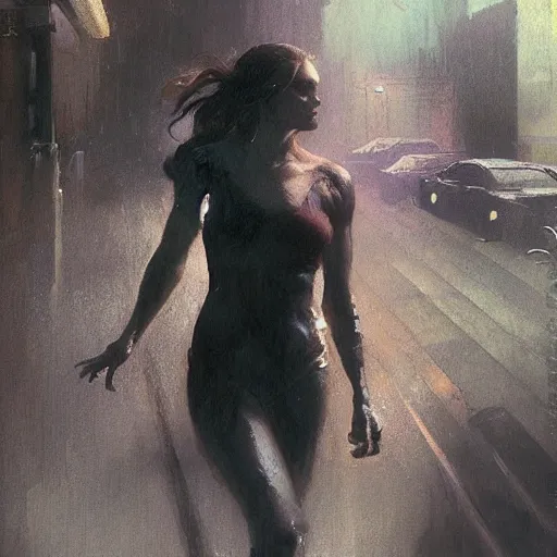 Image similar to anna paquin, hyperrealistic full figure, bladerunner street alley, art of elysium by frank frazetta and by jeremy mann and by alphonse mucha, fantasy art, photo realistic, dynamic lighting, artstation, full figure poster, volumetric lighting, very detailed face, 4 k, award winning