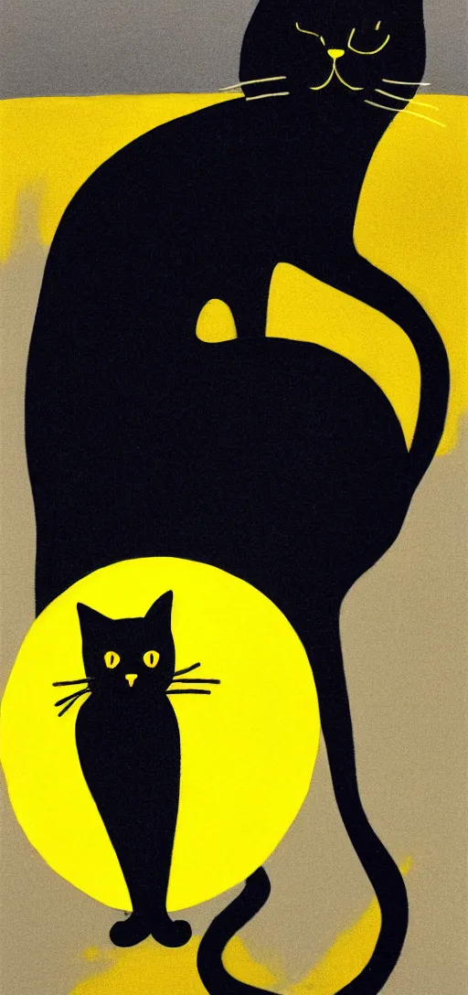 Prompt: a big black cat in a yellow raincoat on a badly lit street