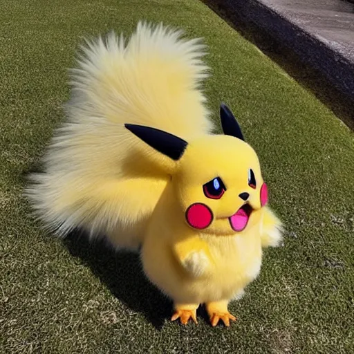 Image similar to real life pokemon, generation 1, zapdos, cute!!!, content!!!, mischievous!!!, adorable!!!, fluffy!!!, ultra realistic!!!, golden hour, sharp focus