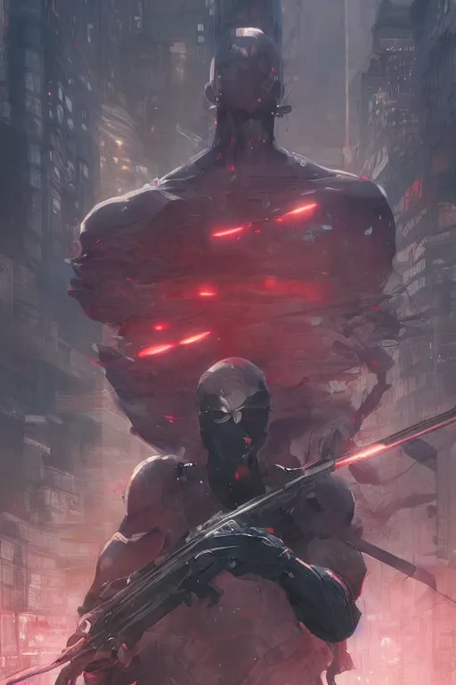 Image similar to portrait of ninja slayer, japan, night city, digital art from artstation, digital illustration by Ruan Jia and Mandy Jurgens and Artgerm and Wayne Barlowe and Greg Rutkowski and Zdislav Beksinski