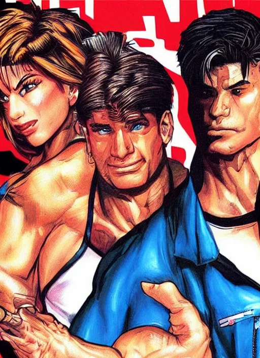 Prompt: streets of rage cover art featuring kaitlin jenner and steve martin