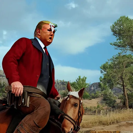 Prompt: Donald trump in red dead redemption, dramatic matte painting, style by syd mead, 8k, octane render, photorealistic, hyperrealism - n 5