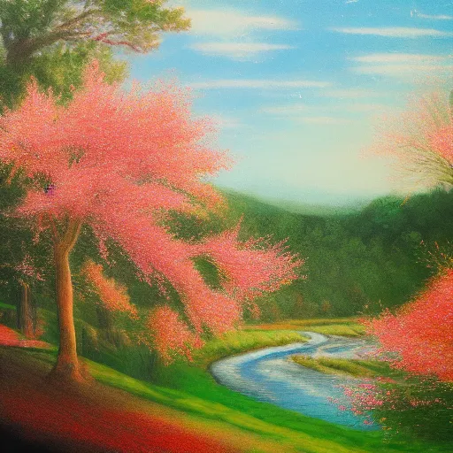 Prompt: Fantsy landscape with rivers and cherry tree