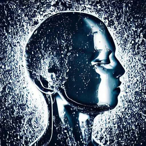 Image similar to a human head logo icon water art manipulation, white background, futuristic, glowing, hyper realistic, ray tracing, realistic water splashes, sharp focus, long shot, 8 k resolution, cinematic, photoshop art