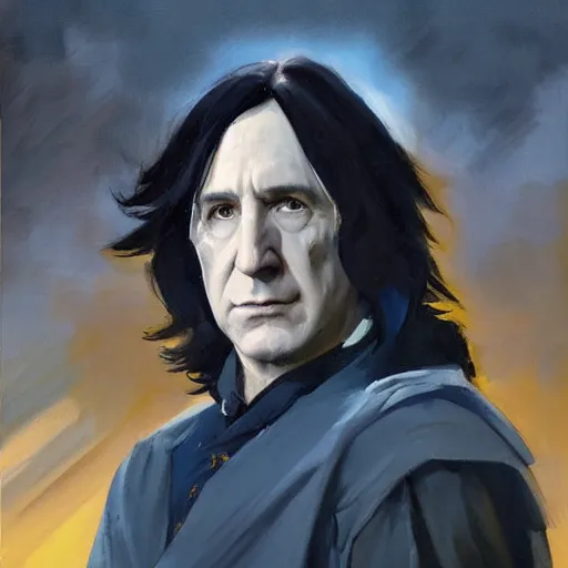 Image similar to greg manchess portrait painting of severus snape as overwatch character, medium shot, asymmetrical, profile picture, organic painting, sunny day, matte painting, bold shapes, hard edges, street art, trending on artstation, by huang guangjian and gil elvgren and sachin teng