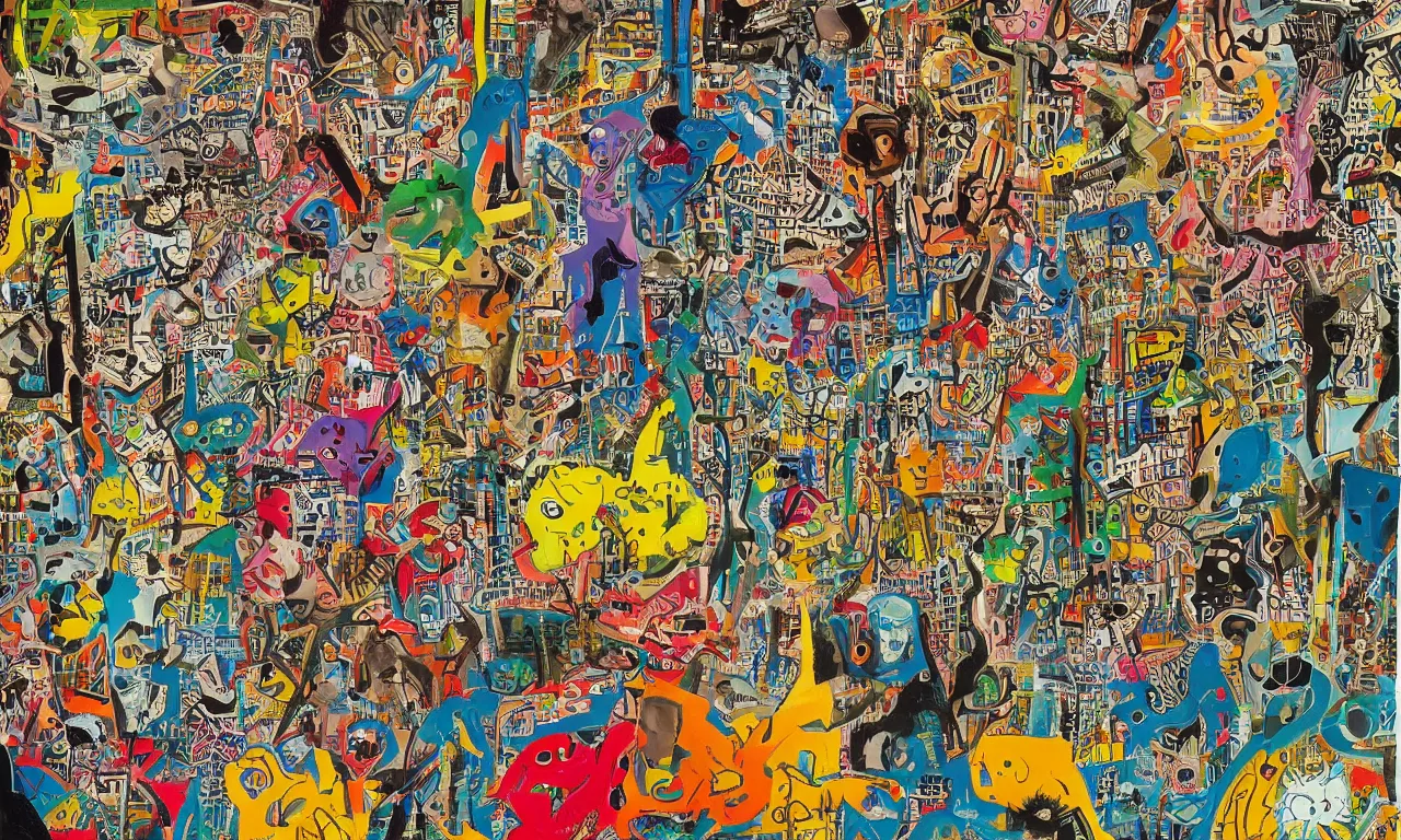 Image similar to an incredibly detailed masterpiece painting of a I SPY puzzle by bosch and lisa frank and basquiat, ornate, beautiful, bold colors, detailed, high resolution, wow!, intricate