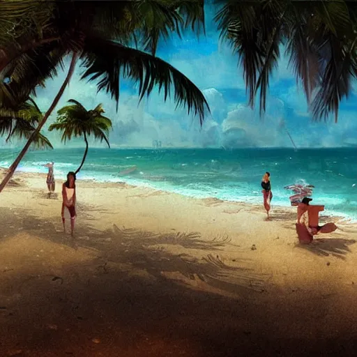 Image similar to a beach in singapore, by greg rutkowski