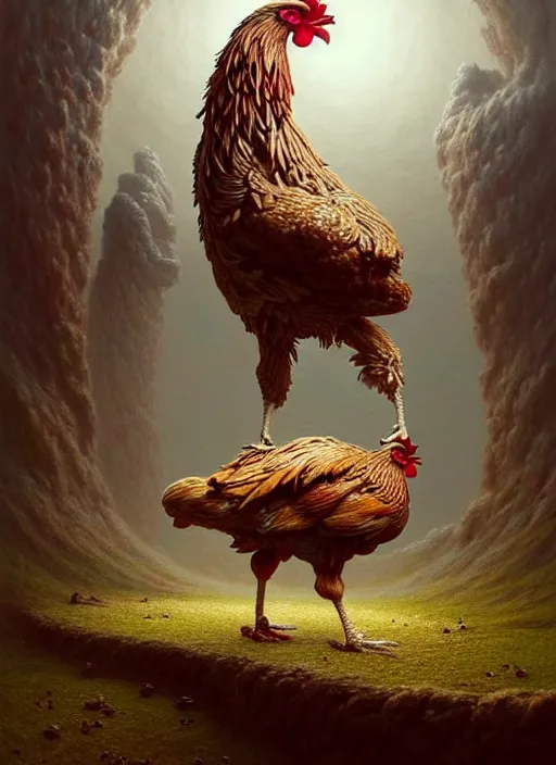 Prompt: a hyper - detailed 3 d render like a oil painting of the 🐔🍧🍼🍄🗿👤🎨, surrealism!!!!! surreal concept art, lifelike, photorealistic, digital painting, aesthetic, smooth, sharp focus, artstation hd, by greg rutkowski, chris tulloch mccabe, valentina remenar and asher duran,