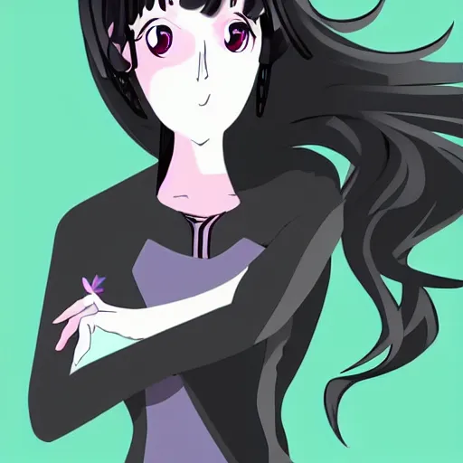 Image similar to anime girl with tourmaline hair, in the style of zaha hadid