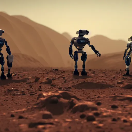 Prompt: life on mars with robots,cinematic,8K,highly detailed