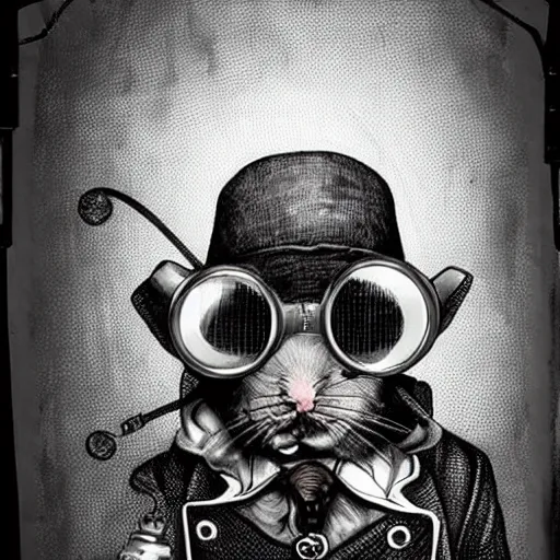 Image similar to a rat with steampunk googles, by H.P. Lovecraft