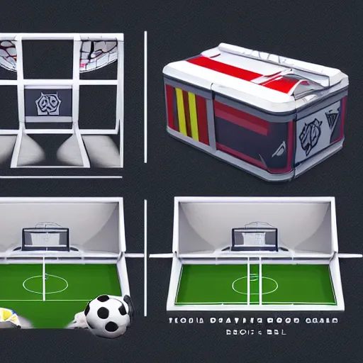 Prompt: 3d digital soccer themed game lootbox, isometric, octane, cinema 4d, vray