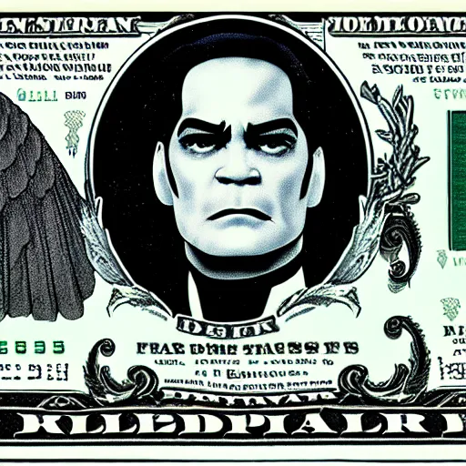 Image similar to Raul Julia's M. Bison, bison dollar notes