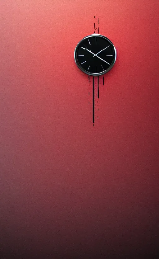 Image similar to a melting Roman numeral clock, behind a red and black gradient background, awith a black heart shaped on the top left corner and a black diamond card shape in the bottom right corner, dynamic lighting, photorealistic fantasy concept art, trending on art station, stunning visuals, cinematic, creative, ultra detailed