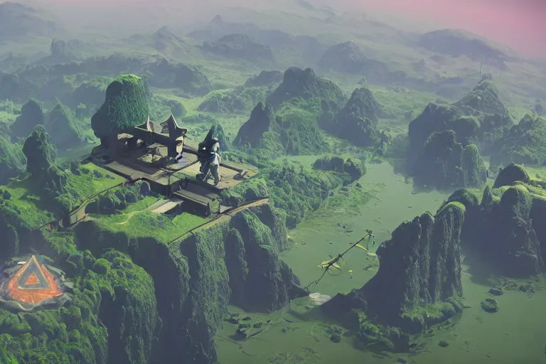 Prompt: be hyrule reimagine by industrial light and magic:1: by beeple and Roger Dean:1|fantasy, horizontal symmetry, cinematic, architectural design by Frank Gehry:0.9|Unreal Engine, Octane, finalRender, devfiantArt, artstation, artstation HQ, behance, HD, 16k resolution:0.8