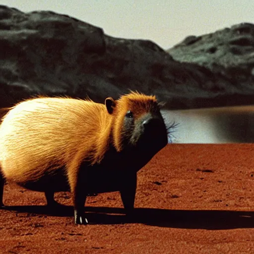 Prompt: a capybara in mars talking to the world governor